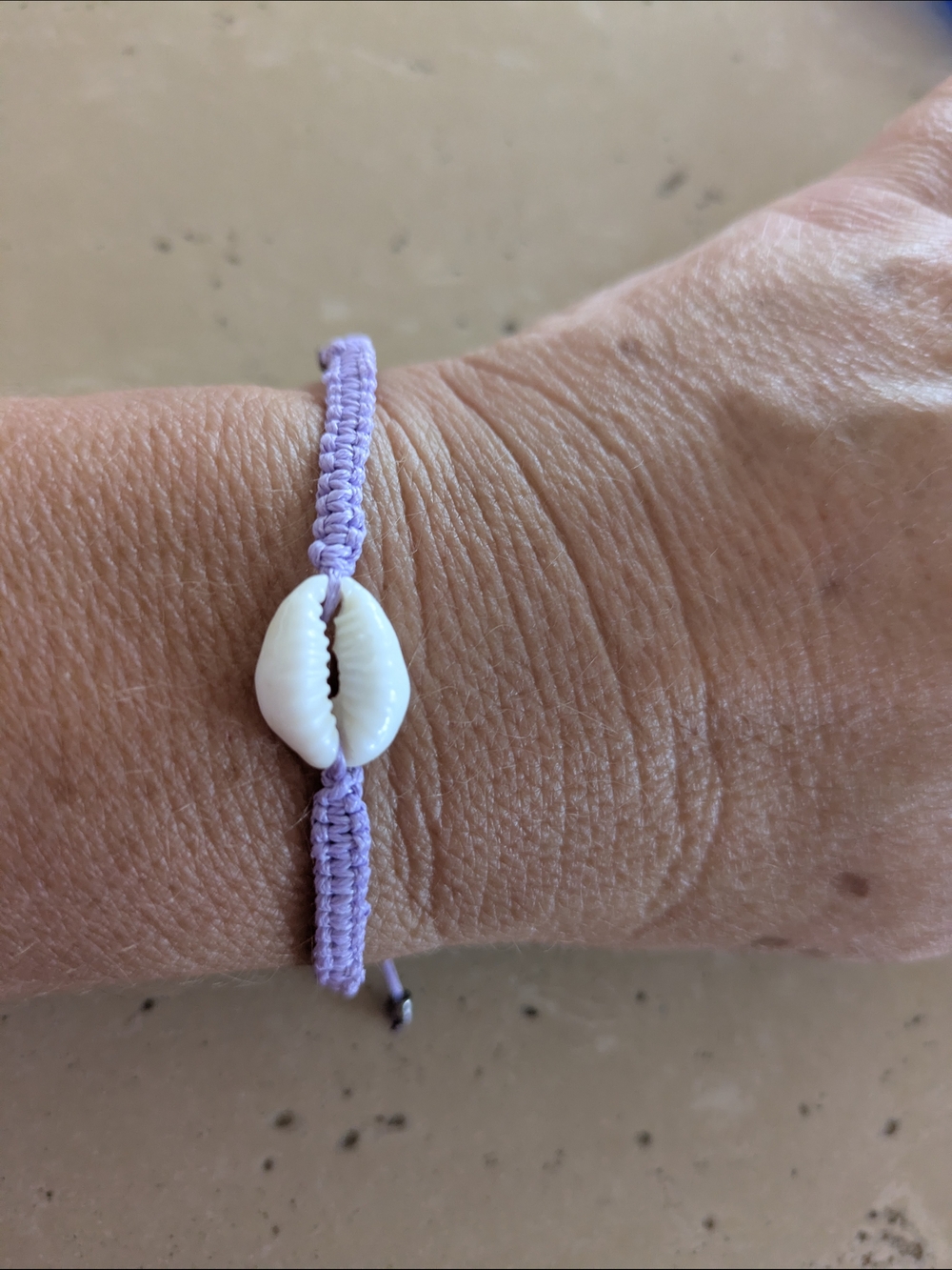 Handmade Lavender Macramé Bracelet with White Cowrie Shell